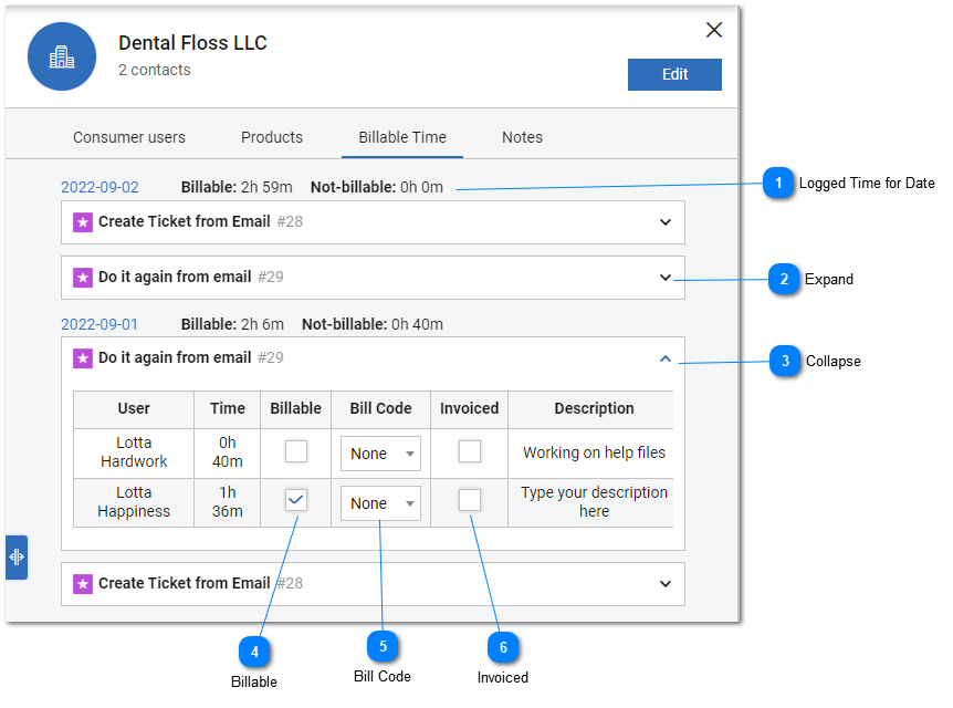 Sample Billable Attached To Help Desk Ticket View