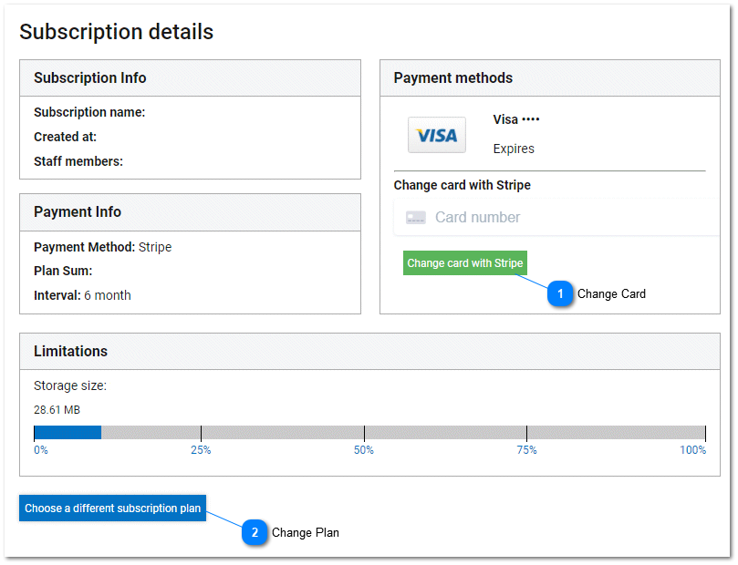 screenshot of help desk's subscription management screen